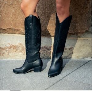 Billini Black Western Knee-High Leather Boots